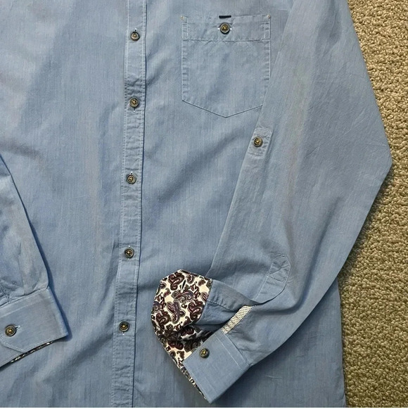 Ted Baker Chambray Blue Color Button Front Shirt Men’s Size Large - Picture 3 of 9
